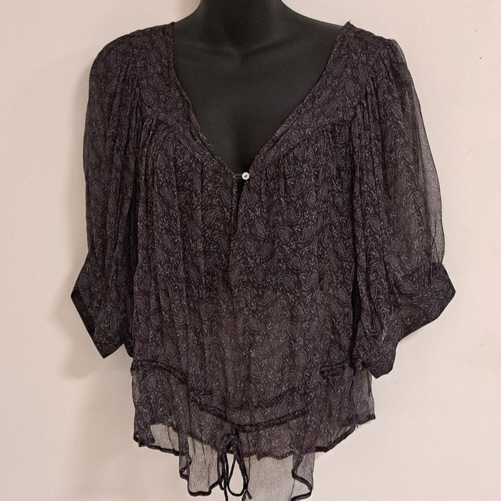Zara Basic Sheer Purple Paisley 3/4 Sleeve Blouse Misses Size Small